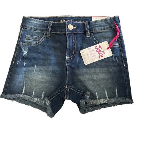 Justice Denim Girls' Classic Short 14 Dark Wash Distressed Look - Picture 1 of 8