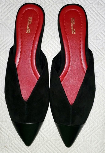 Diane von Furstenburg US 8 ~ EU 38 BLACK Cap Toe LOVE Flat Slide Mules EXCELLENT - Picture 4 of 24