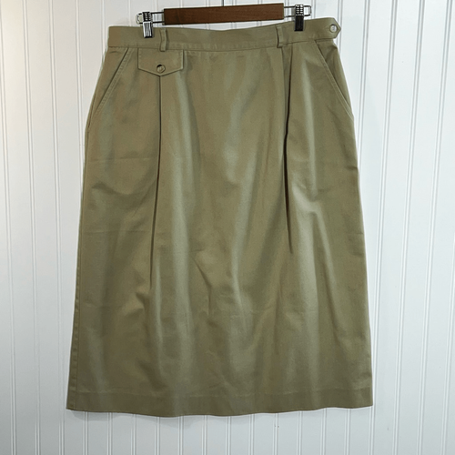 Vintage David Brooks Women’s Size 18 Tan Side Button Pleated Slot Pocket Midi