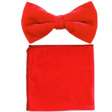 New formal Men's polyester pre-tied bow tie hankie solid red velvet wedding prom