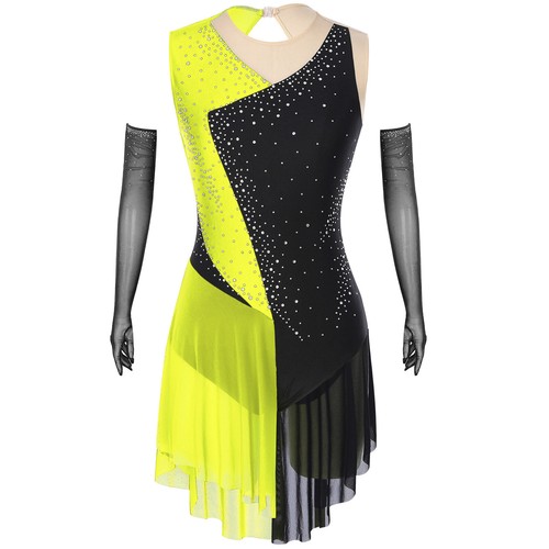 Womens Costume Asymmetrical Dancwear Tango Dress Figure Glittery Modern Dance - Picture 48 of 81