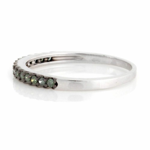 1/7 Ct Eternity Weddg Band Ring Green Real Diamond 14K White Gold Plated Silver - Picture 2 of 6