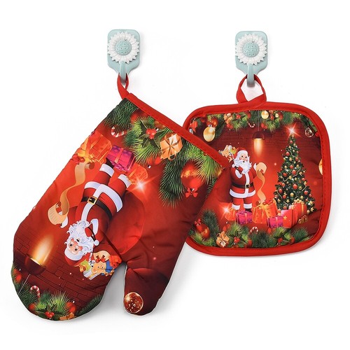 1x Guante para Horno y Soporte para Olla Guantes para Microondas Resistentes al Calor Decoración de Fiesta de Navidad - Imagen 8 de 12