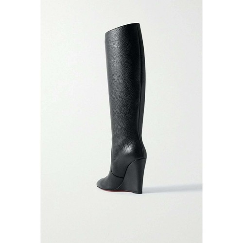 Christian Louboutin Civiliza 100 Black Calf Leather Knee High Wedge Heel Boot 40 - Picture 10 of 12