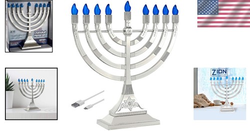 Klassische 12" Menora mit LED Flammen & Drucktastensteuerung - perfekt für Chanukka - Bild 2 von 10