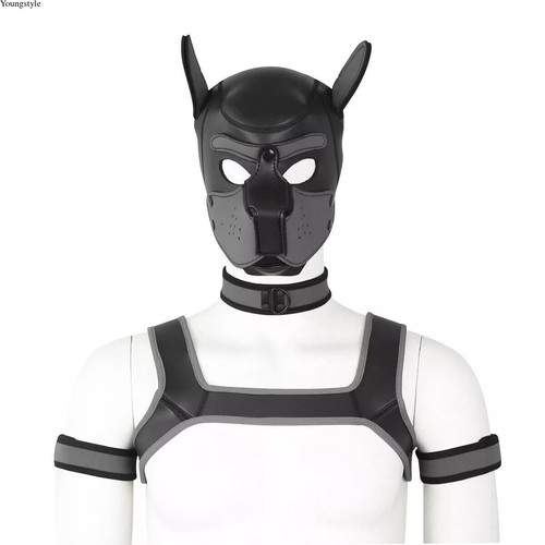 Cappuccio per cuccioli in neoprene gioco di ruolo maschera cane cucciolo cosplay testa intera con copri collo - Foto 20 di 25