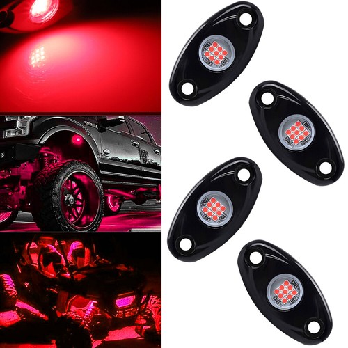 Red LED Rock Pods 4 Lights Underbody Light For JEEP Offroad Truck UTV ATV