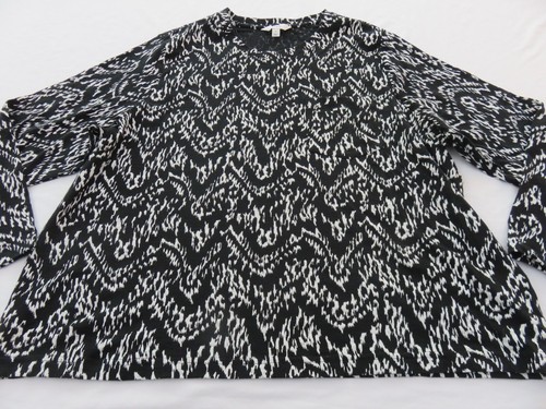 M&S PRETTY B&W BALINESE BALI IKAT PATTERN 3/4 LONG SLEEVE 100% COTTON TOP UK 22 - Picture 3 of 14