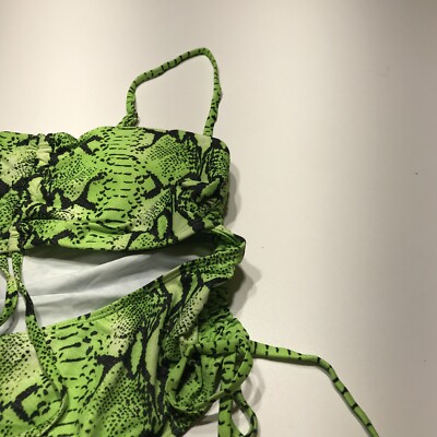 NEW Green Snake Print One Piece Swimsuit High Leg Cut Out