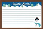 26 Snowman Winter Recipe Cards, 6" x 4" Holiday, Lined Christmas, White Blue