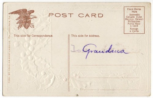 LOVELY VINTAGE CHRISTMAS POSTCARD POSTMAN BRINGS LETTER TO PRETTY LADY 121620 P - Picture 2 of 2