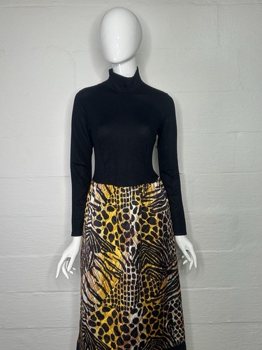 Vintage 60’s Maxi Dress Elaine Sklar Petite Small Long Sleeve Black Animal Print - Picture 15 of 17