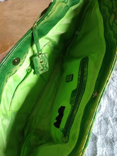 Madi Claire Multi Color Stripe Shoulder Bag Green Blue Aqua Large Embossed *FLAW - Picture 15 of 21