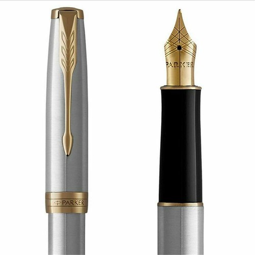 Perfect Steel/Gold Clip Parker Sonnet Series Fountain Pens Fine (F) Nib No Box - Picture 3 of 5