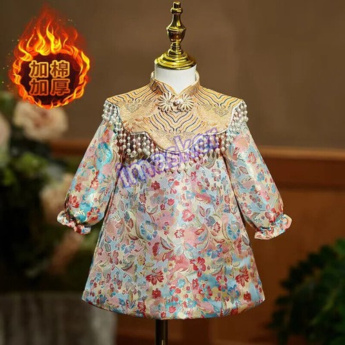 Baby Dress Girl Banquet Cheongsam Chinese Costume Beaded Sleeveless Chinese Gown - Picture 8 of 26