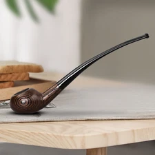 MUXIANG Churchwarden Wenge Wood Smoking Tobacco Pipe Handmade Long Bent Stem