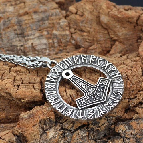 Collar colgante cadena runas vikingas nórdicas Thors martillo Mjolnir joyería para hombre - Imagen 2 de 3