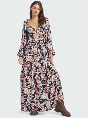 Roxy Juniors' on Holiday Maxi Dress - Anthracite New Life LARGE NWT