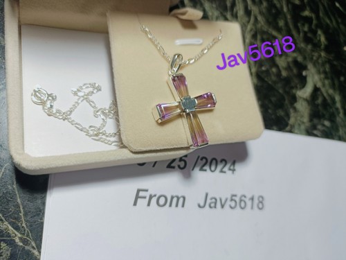 AMETRINE BOLIVIANITA NATURAL PENDANT NECKLACE GEM NECKLACE GOLD PLATED 14k CROSS - Picture 9 of 13