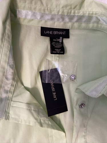 Lane Bryant Button Front Collared Shirt Sz 22/24 Lime Green 1/2sleeve NWT - Picture 3 of 7
