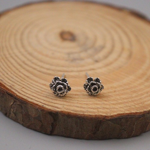 Lovers Real Sterling 925 Silver Earring Stud Rose Flower Vintage Silver Earrings - Picture 1 of 4