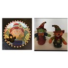 Lot 3 Wooden Bowl Painted Figures Folk Art Halloween Scarecrow Tabletop Decor