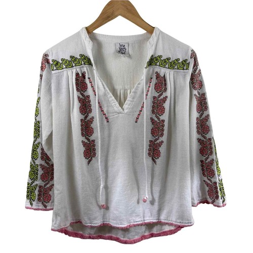Camicetta pullover Ivy Jane bianca con dettagli punto croce e cravatta collo superiore taglia XS - Foto 2 di 12