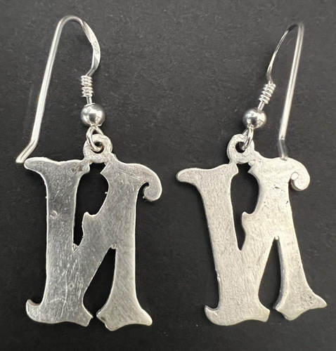 925 Sterling Silver Dangle Earrings Wire Hook Handcrafted Alphabet Letter N New - Picture 2 of 12