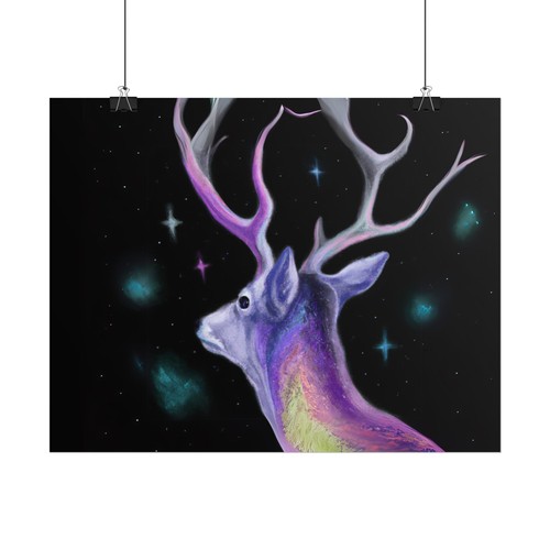 🌌 Himmlischer Hirsch Poster - Galaxie Tier Wandbild - Lila Orange Deko - Bild 11 von 25