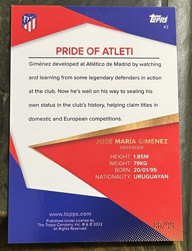 2021/22 Atletico de Madrid Team Set Pride of Atleti Jose Gimenez Green #ed 86/99 - Picture 2 of 2