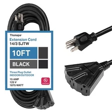 15 Amp Heavy Duty Extension Cord with 3 Outlets 10 Ft 14 Gauge Extension Cord...