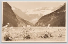 Real Photo Postcard Lake Louise Flowers and Mountains Canada RPPC