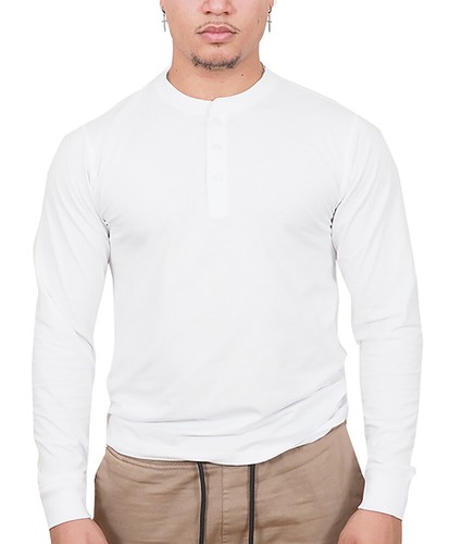 Mens Long Sleeve Cotton T-Shirt Regular Fit Crew Neck or Henley Top Lounge Work - Picture 49 of 72