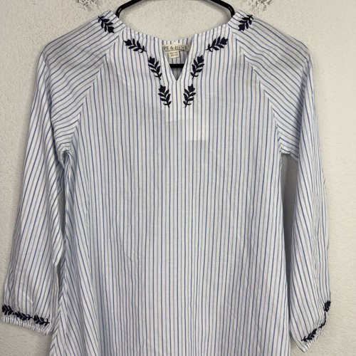 Hope Henry Dress Girls 10-12 Striped Organic Embroidered A-line Coastal Boho - Picture 3 of 9