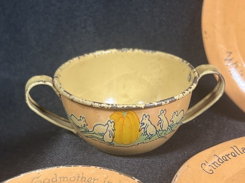 Vintage OHIO ART Tin Litho CINDERELLA Tea Set 16 Piece Fairy God Mother Mice - Picture 17 of 24