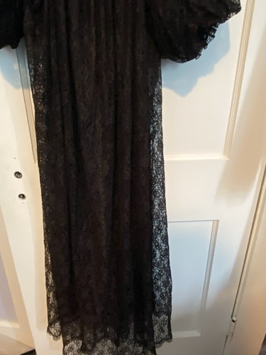 Vintage Black Floral Lace Robe Ballon Sleeve Tie Closure - Picture 10 of 12