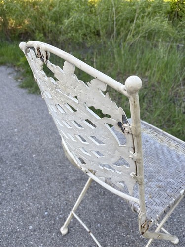 Unique Vintage Folding Chair Wrought Iron Cast Metal Wicker For Repair Victorian - Picture 14 of 23