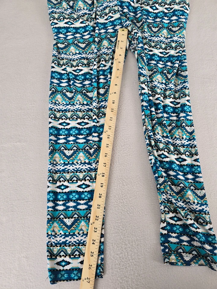 Leggings Pants Aztec Print Women's L/XL Blue Stretch Pull On High Waist - Image 4 of 4