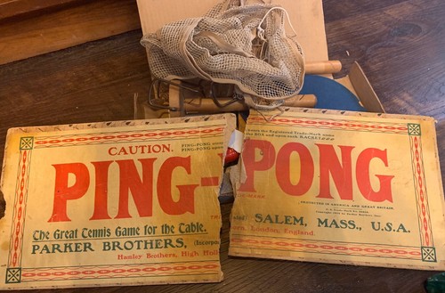 Parker Brothers Ping Pong Set Wooden / wire Stands net 1902 Original Box - Picture 12 of 12