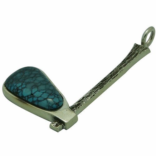 Aaron Anderson, pendentif, Tomahawk, turquoise, Navajo fait vendu main, 2 3/4