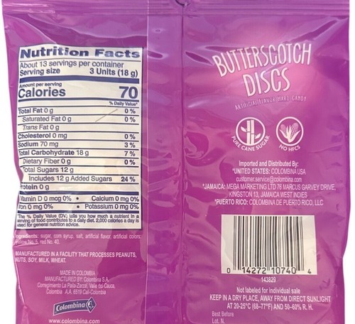 Colombina Butterscotch Scheiben Bonbons - 8 Oz Beutel einzeln verpackt - Bild 2 von 2