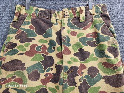 Vintage 70's SafTbak Frog Skin Duck Camo 31x30 Waterproof Flap Pockets Hunting - Picture 2 of 16