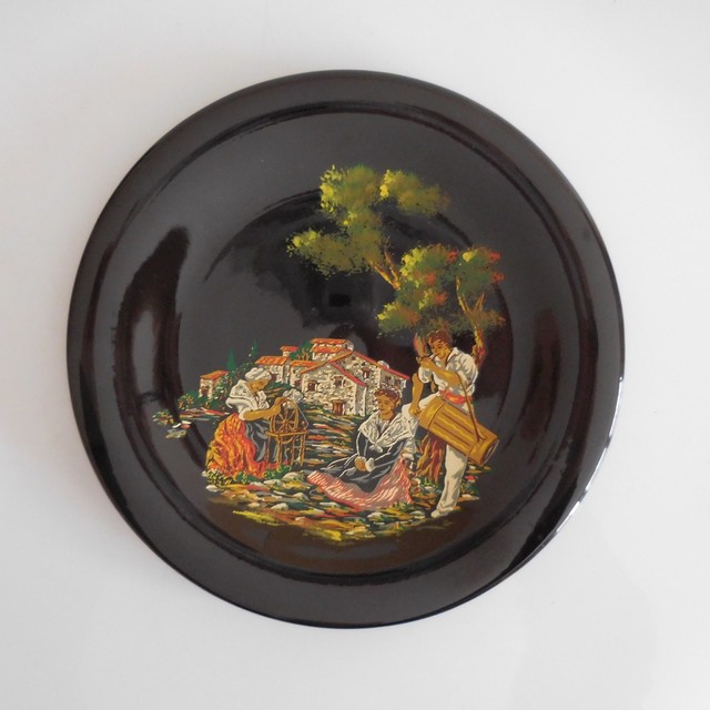 Plate Ceramic Earthenware Handmade Black Scene Romanticism Art Deco France N3114 Plate Ceramic Earthenware Handmade Black Scene Romanticism Art Deco France N3114