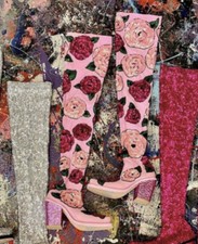 Discount Universe Di$count Universe Boots Pink Roses Thigh High Sequined Beaded