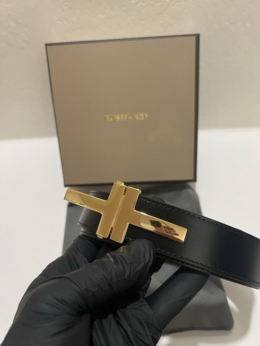 Cinturón TOM FORD Doble T Dorado Hebilla Negro Talla 36 Cintura - Imagen 3 de 7