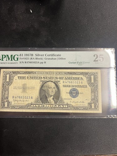 1957-B $1 ONE DOLLAR SILVER CERTIFICATE "GUTTER FOLD ERROR"  - Picture 1 of 2
