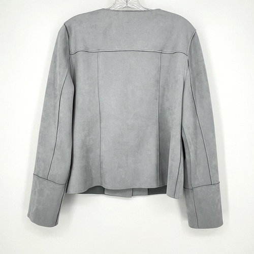 Chico's Blue Gray Suede Jacket Snap Button Business Size 1 Medium Pockets - Picture 5 of 6