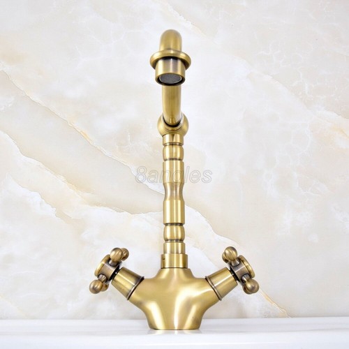 Antique Bronze Double Cross Handle Bathroom Sink Faucet Basin Mixer Tap 8sf126 - Picture 4 of 7