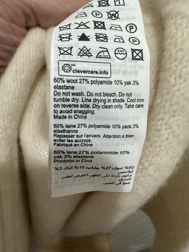 Neu mit Etikett Allsaints Pullover Verschluss Rollkragen Woll-Yak-Mischung asymmetrischer Saum elfenbeinfarben Large - Bild 8 von 9
