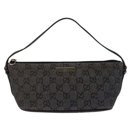 GUCCI 07198 Sac magasin à main pochette accessoire noir noir argent matériel GG toile/cuir